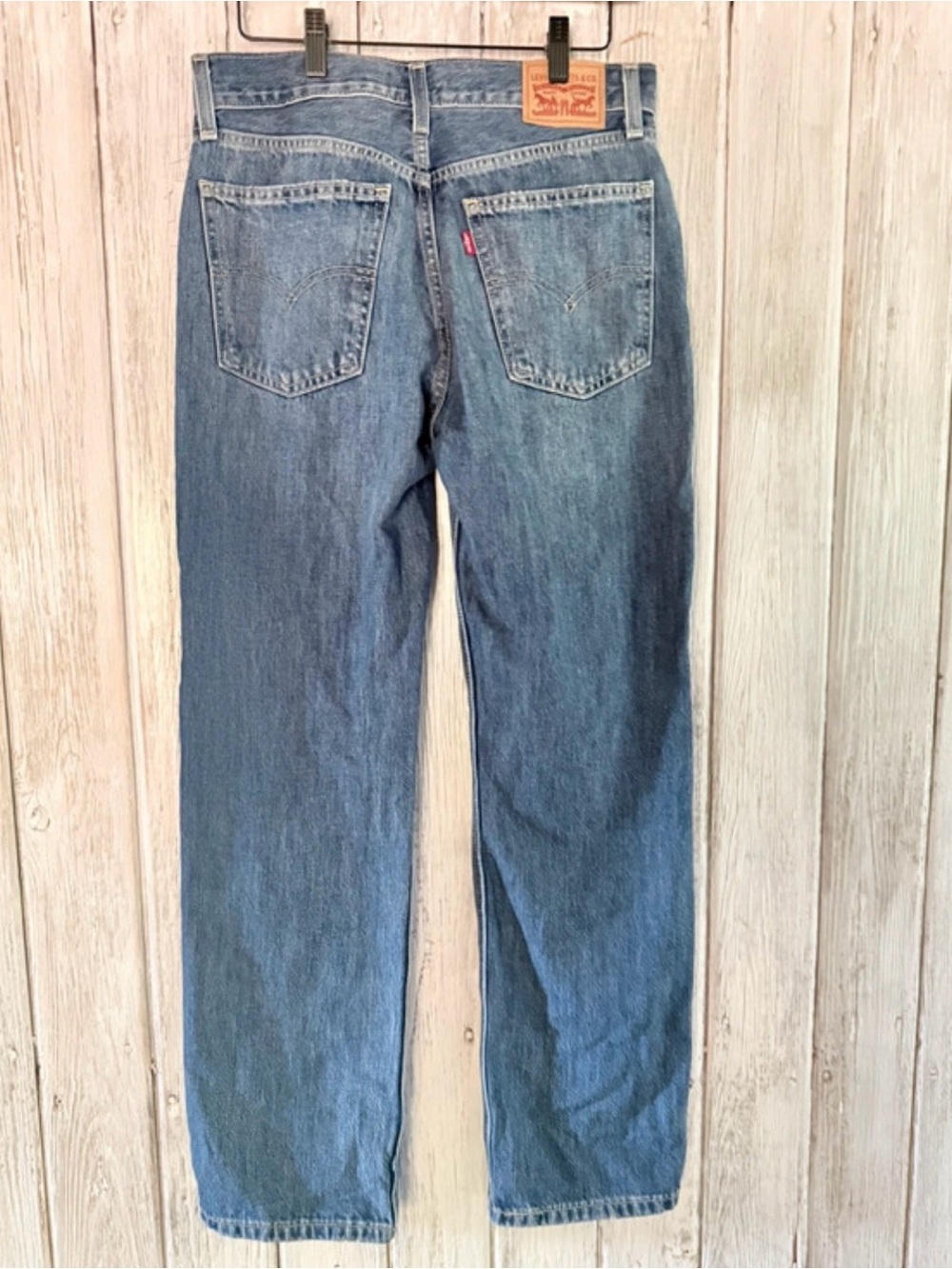 Straight Leg Women's Jeans with Knee Rips - Blue - Picture 5 of 9
